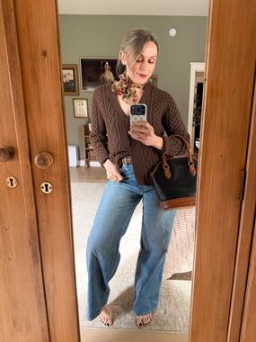 Vintage Handknit Wool Cable Knit Cardigan | Brown Cozy Cottage Sweater